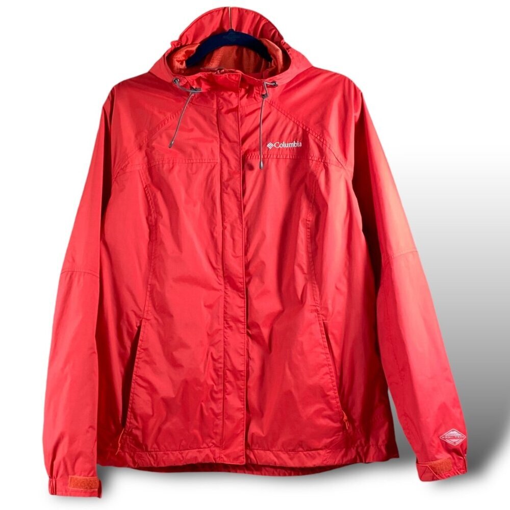 Columbia OmniTech Rain Jacket Women's Sz L Red Waterproof Breathable Lightweight